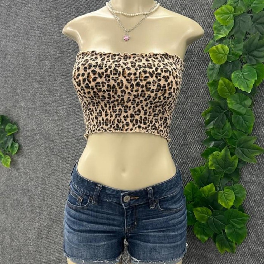 Y2K Leopard Print Smocked Tube Top Bandeau